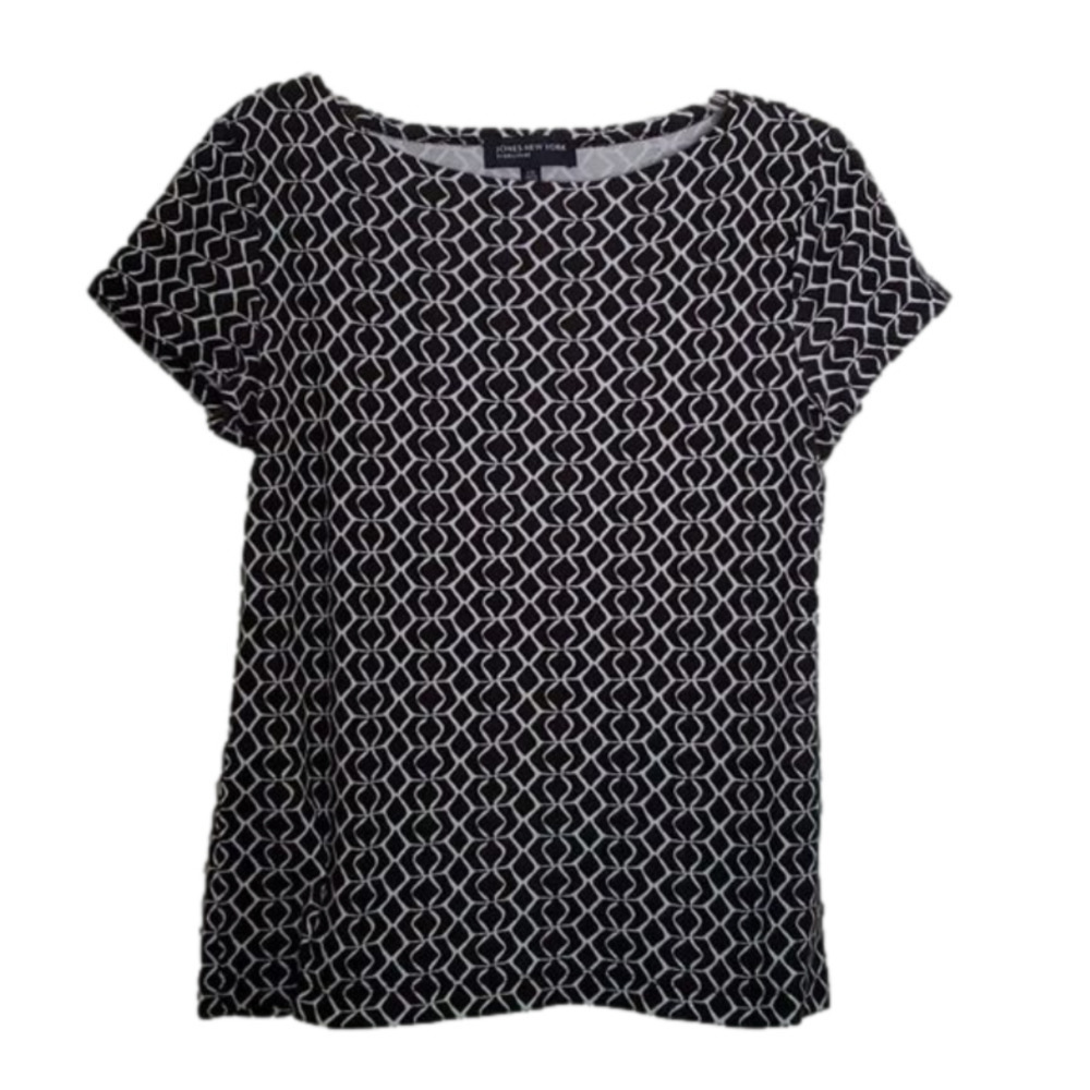 Jones New York Signature Women's Black & White Top Geometric Pattern Size Large